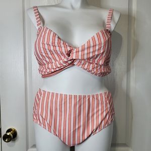 Rosegal Striped Twisted Bikini Swimsuit Plus Size 3Xl